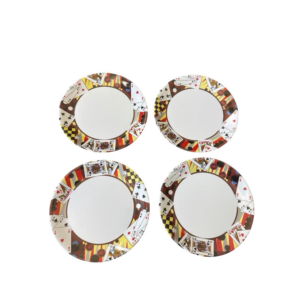 Gibson Casino Poker Chips Playing Cards Salad Plates Set of 4 Vegas Party Decor
